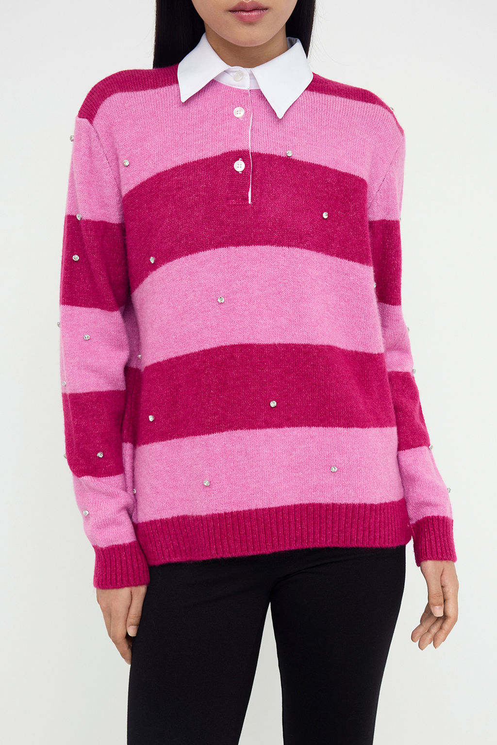 Teen Pembe Yumusak Dokulu Genis Kal?p Yaka Garnili Tas Islemeli Triko Kazak TWOAW26KZ00034 - Trendyolmilla фото 5