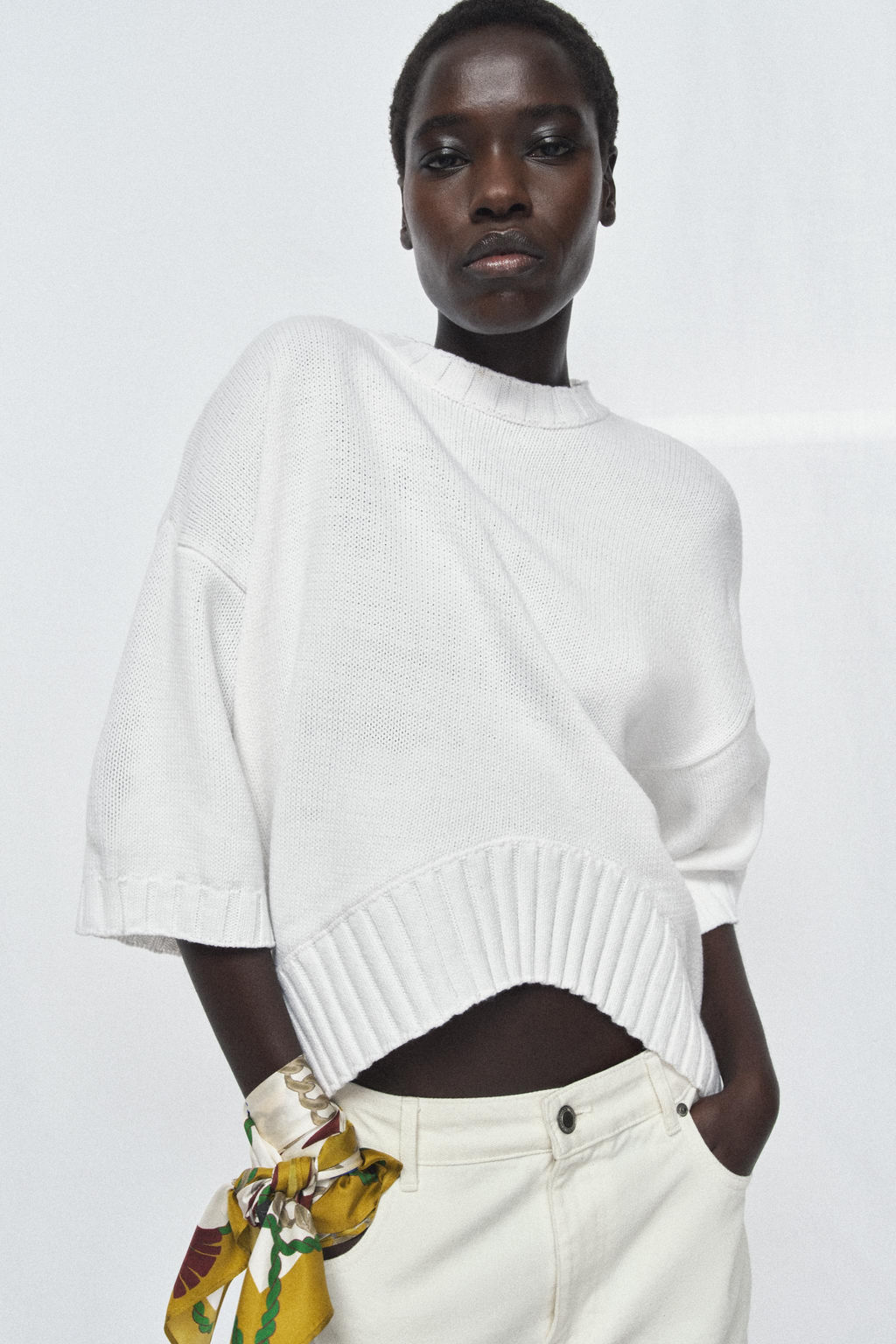 KNIT SHORT SLEEVE JUMPER WITH ASYMMETRIC HEM - Zara фото 2