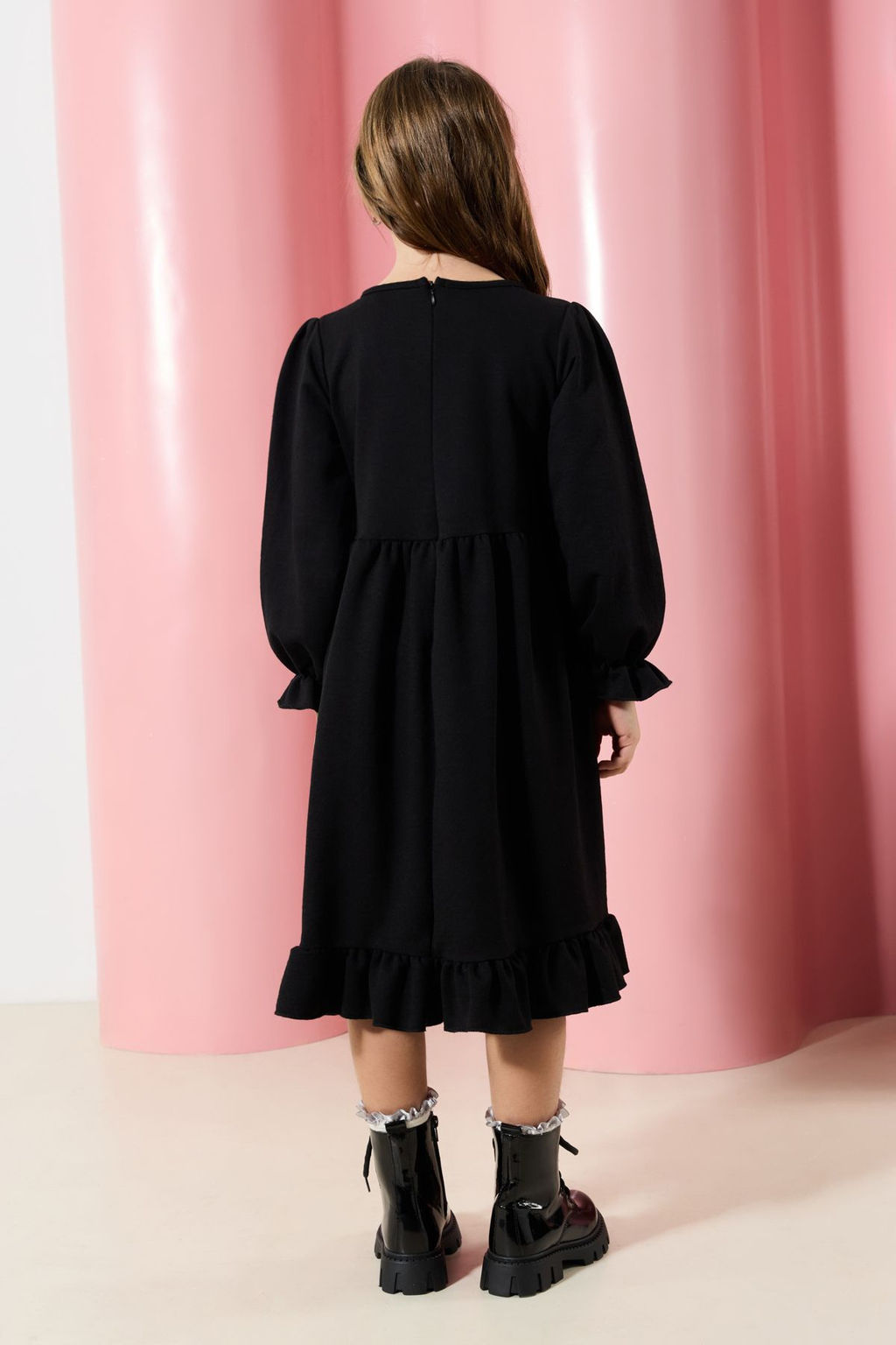 Siyah K?z Cocuk Regular Duz Pamuklu Orme Elbise TKDAW25EL00016 - Trendyolmilla фото 4