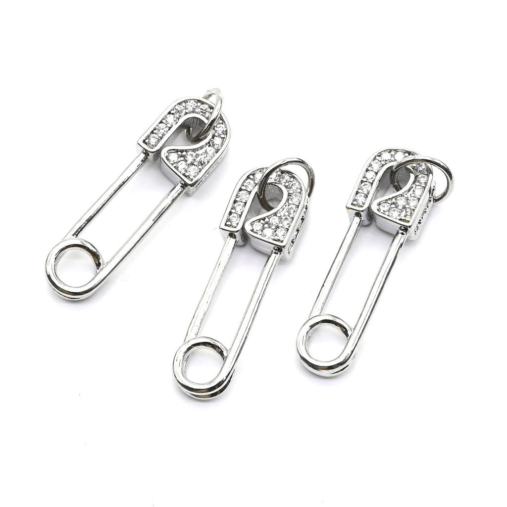 Подвеска Булавка 23*7мм с фианитами, серебристая