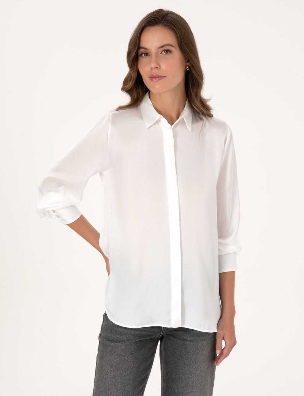 Ekru Comfort Fit Uzun Kollu G_mlek