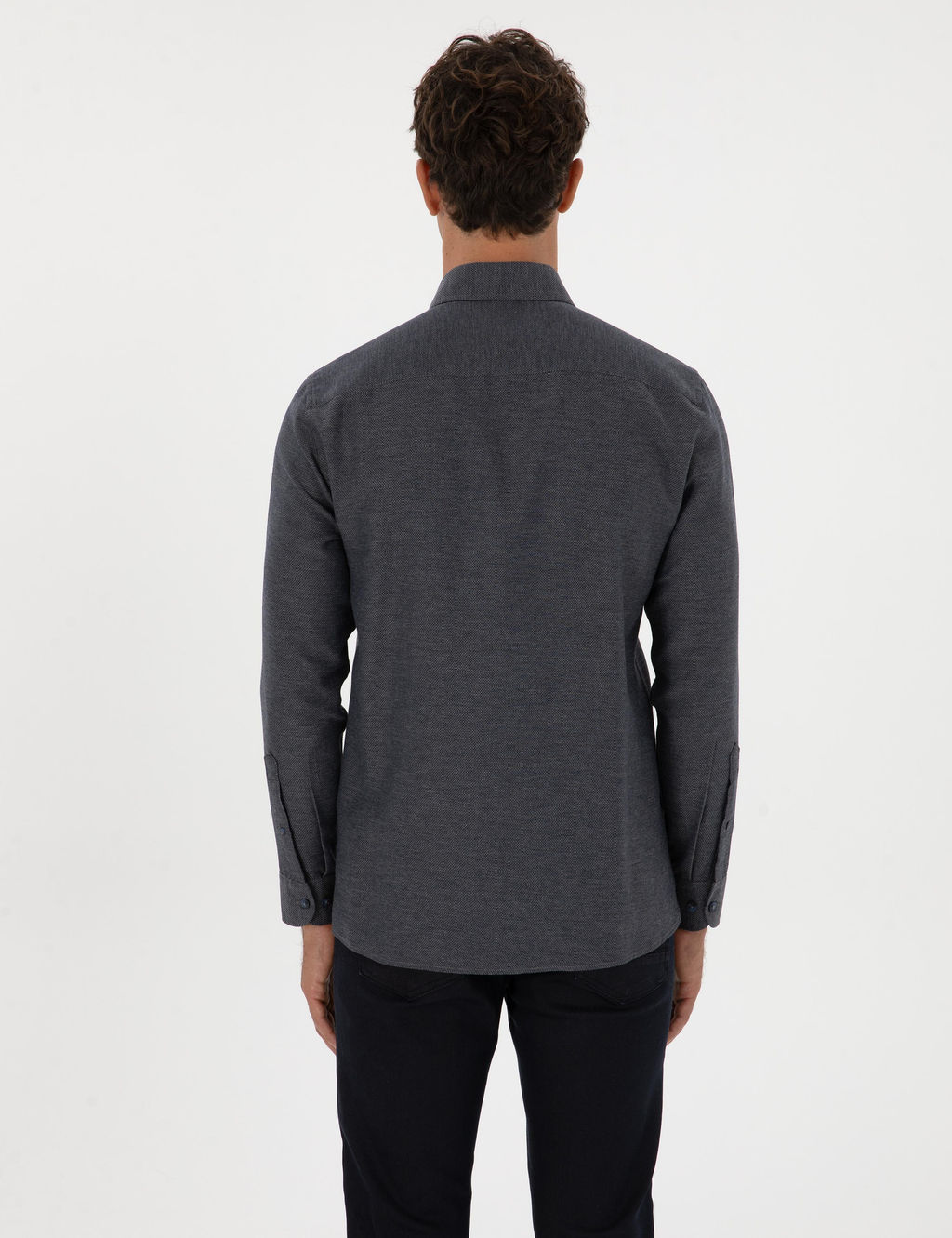 Lacivert Slim Fit Uzun Kollu G_mlek