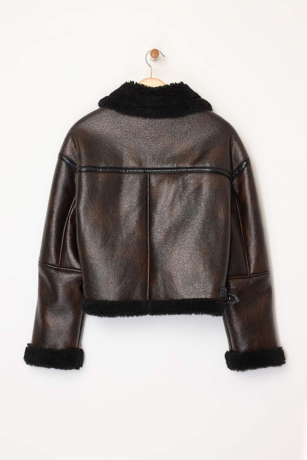 Kahverengi Oversize Kal?p Pelus Detayl? Biker Ceket Mont TWOAW25MO00032 - Trendyolmilla фото 12