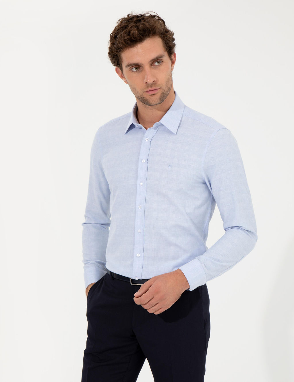 Синяя зауженная рубашка с длинным рукавом - Cacharel фото 3