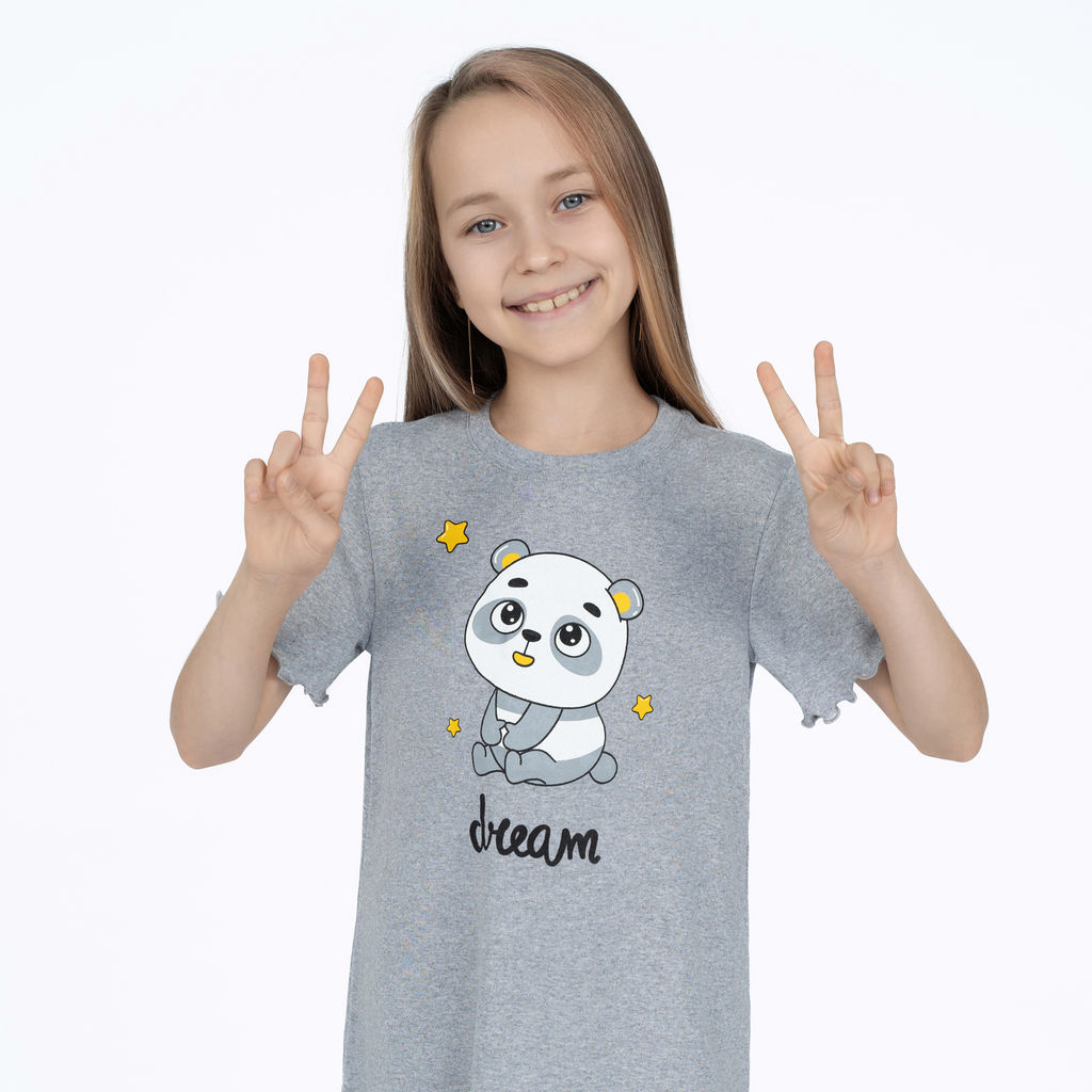 Сорочка для девочки меланж панда 818 (128, 64)