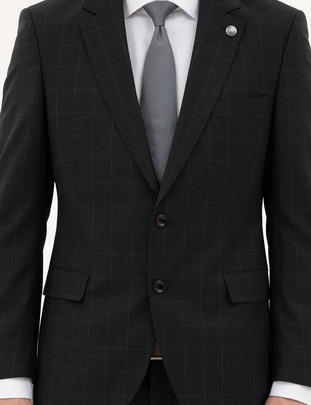 Siyah Slim Fit %100 Y_n Ekose Tak_m Elbise