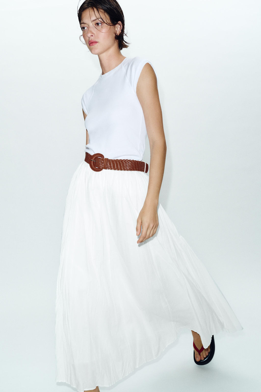 FALDA MIDI CINTUR?N / Blanco - Zara фото 2