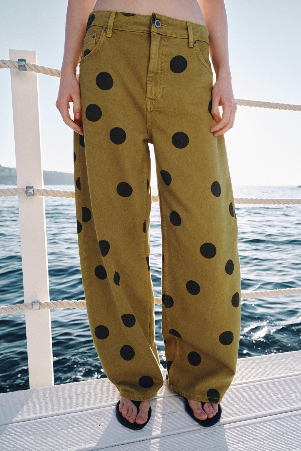 JEANS ZW COLLECTION BARREL TIRO MEDIO LUNARES / Khaki - Zara фото 2