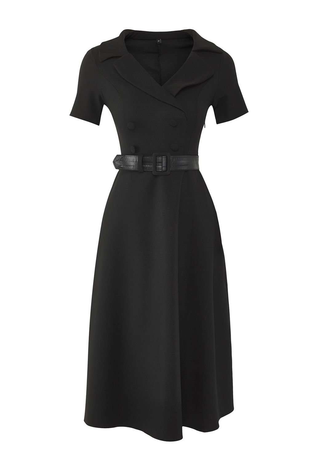 Siyah Dugme Detayl? Skater/Belden Ac?lan Midi Dokuma Elbise TWOSS22EL1185 - Trendyolmilla фото 6