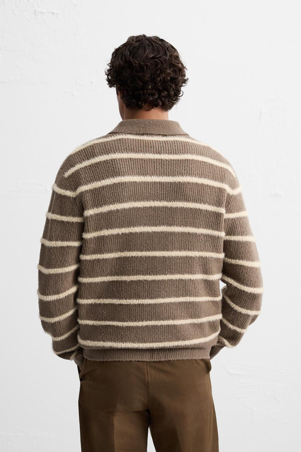 TEXTURED STRIPED KNIT POLO SWEATER - Zara фото 3