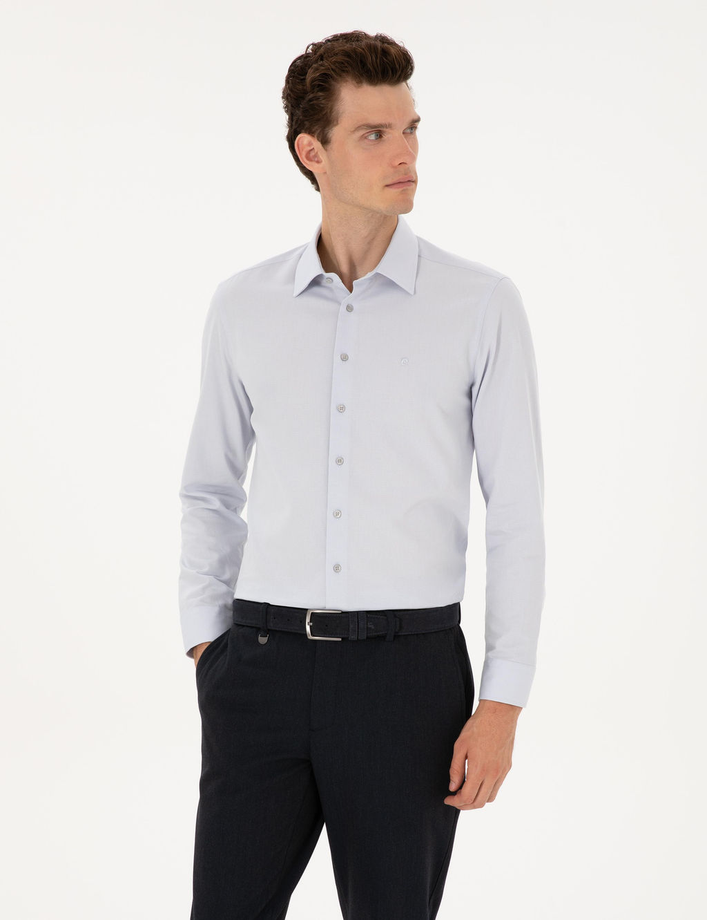 Gri Slim Fit Uzun Kollu G_mlek - Pierre cardin фото 3