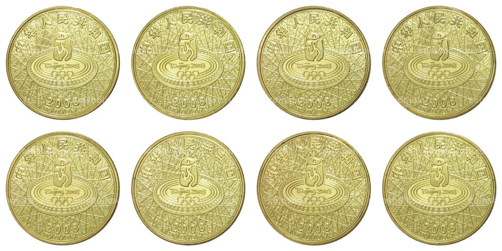 Набор из 8 монет 1 юань 2008 года Олимпиада в Пекине