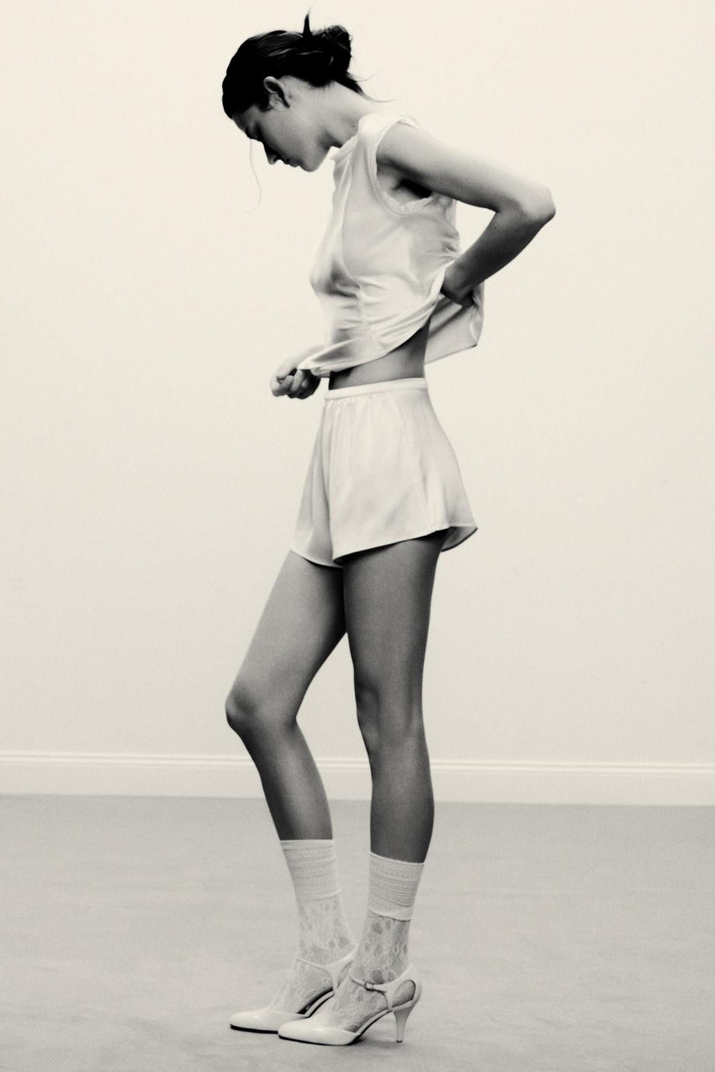 SATIN TOP WITH LACE TRIM