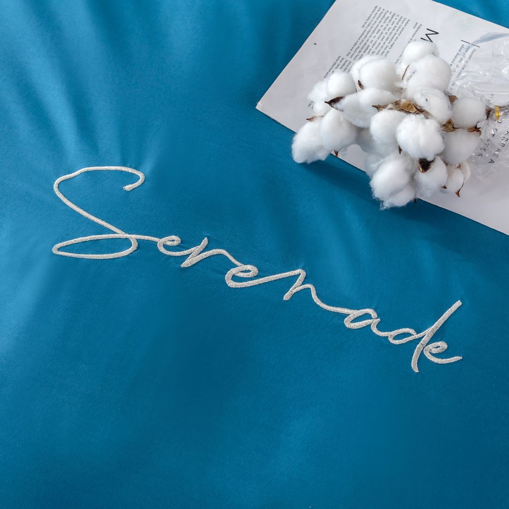 Комплект постельного белья Однотонный Сатин Вышивка на резинке CHR039 160*200*35 2 спальный 4 Наволочки