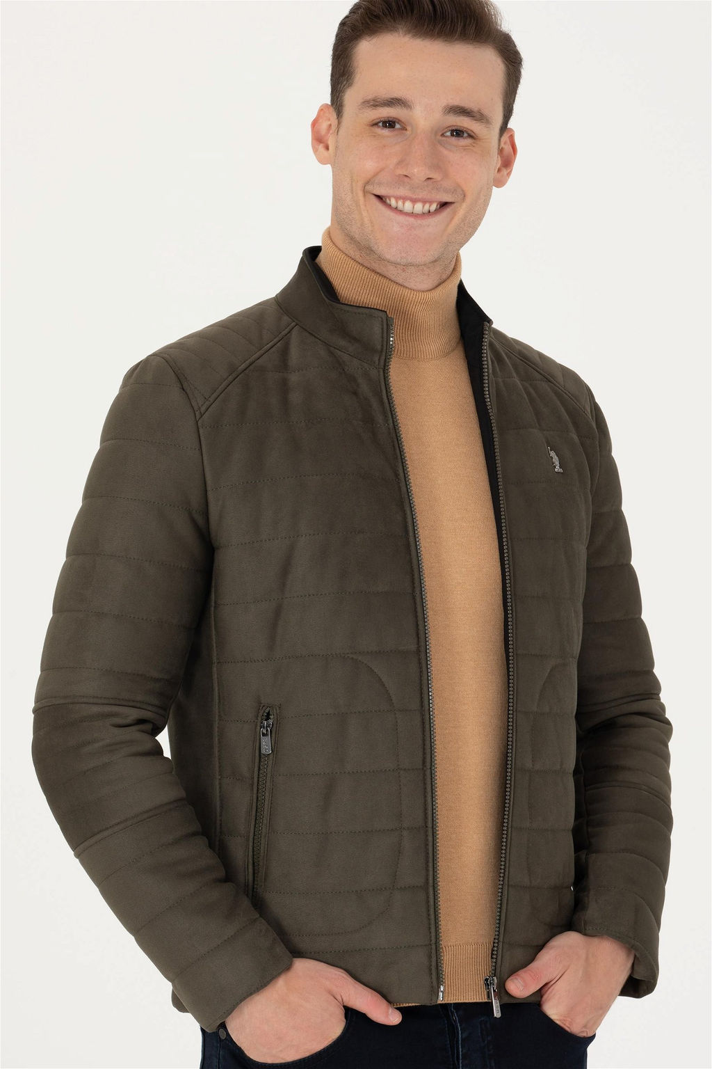 U. S. Polo Assn / Мужская кожаная куртка цвета хаки - U.s. polo assn фото 4
