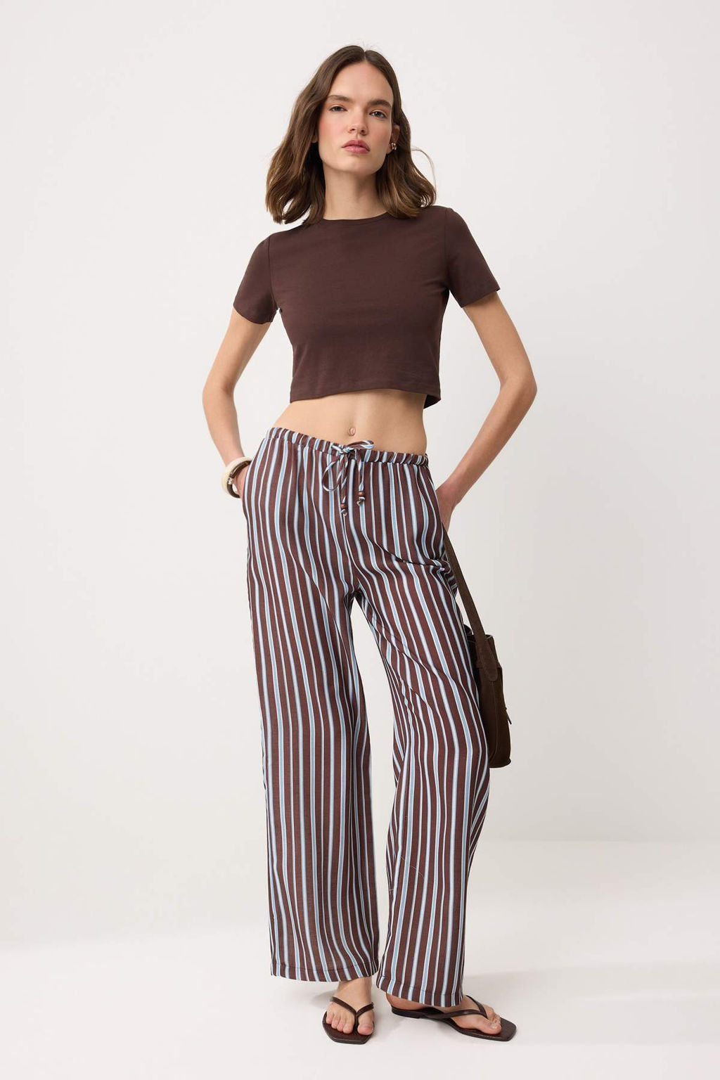Cok Renkli Beli Lastikli Renkli Cizgili Wide Leg/Genis Paca Pantolon TWOSS26PL00154 - Trendyolmilla фото 5