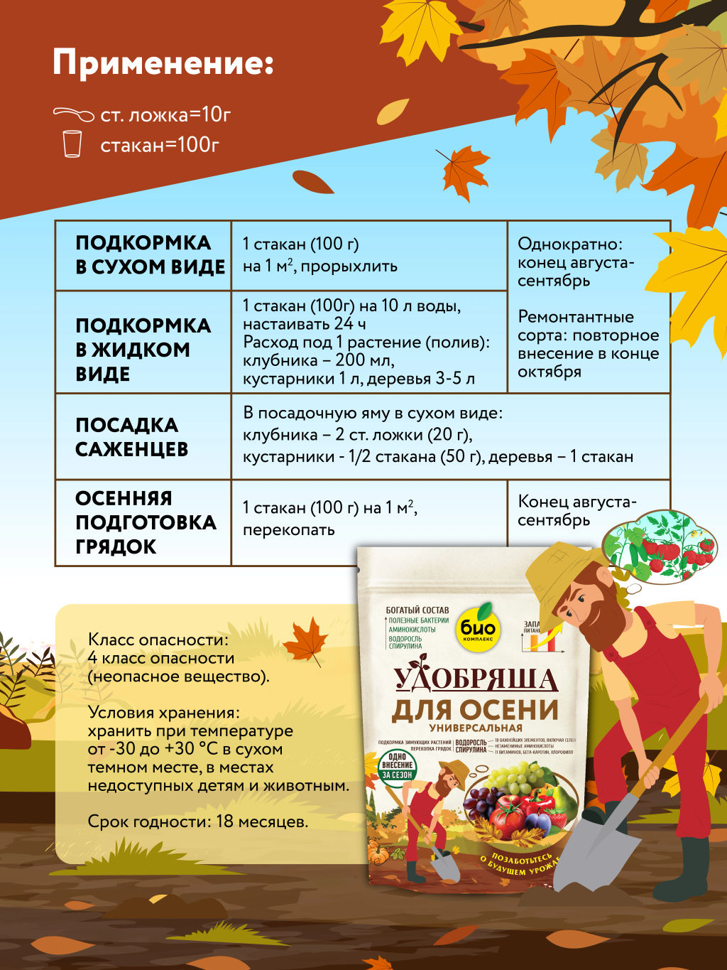 БИО-комплекс, ТМ Удобряша. Удобрение органическое Осеннее, (900 г)  фото 6