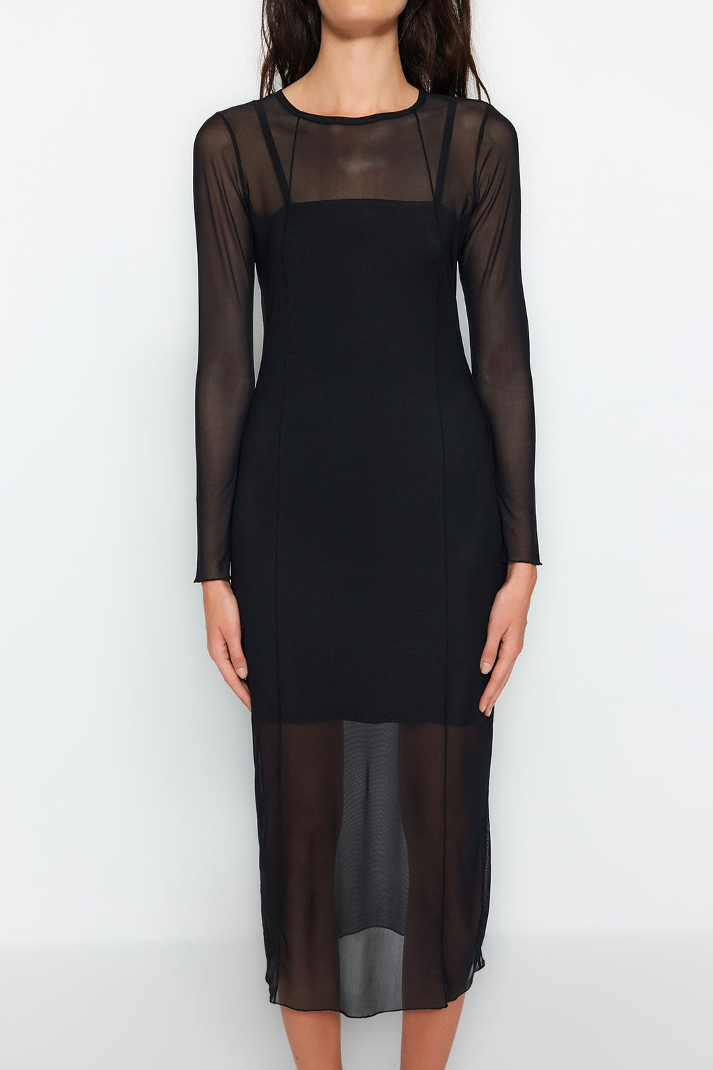 TRENDYOLMILLA Antrasit Tul Astarl? Vucuda Oturan Midi Orme Elbise TWOAW24EL00164  фото 4