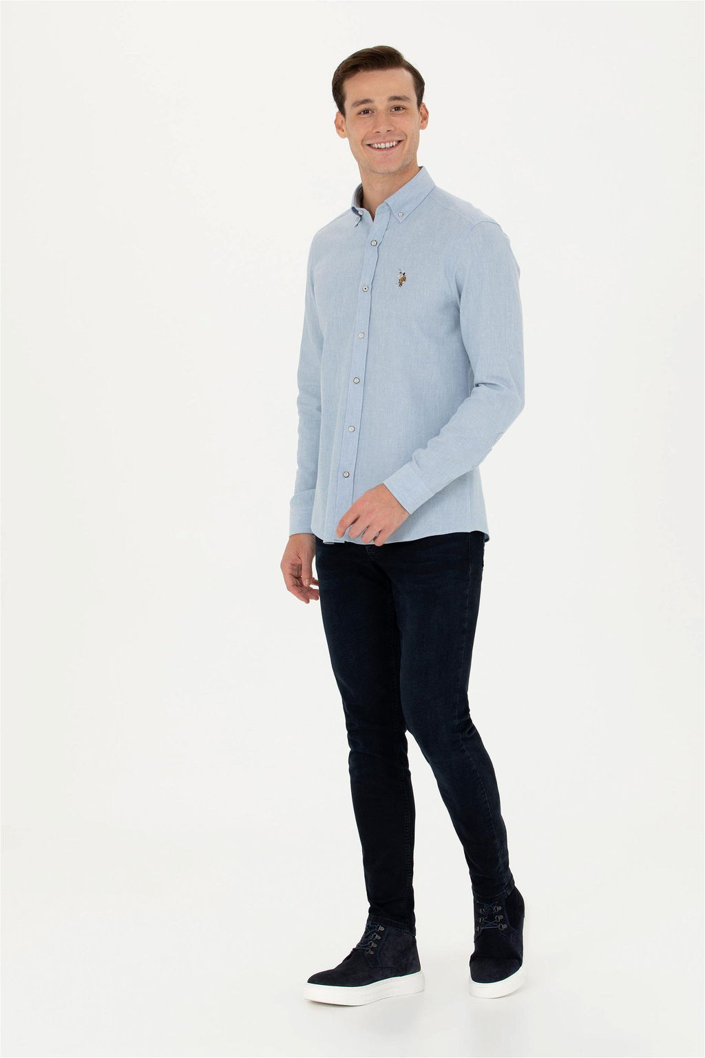 Мужская голубая базовая рубашка с длинным рукавом - U.s. polo assn фото 4