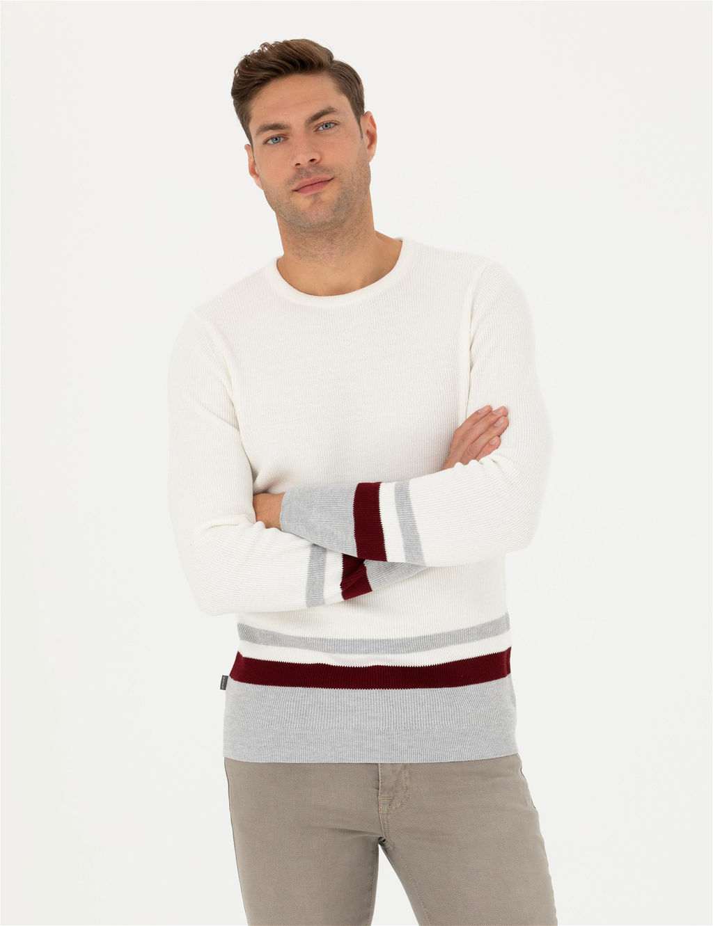 Ekru Slim Fit Bisiklet Yaka Triko Kazak - Pierre cardin фото 2