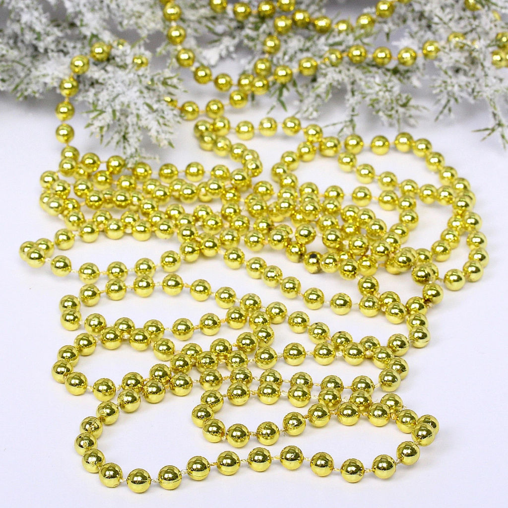 Цена за 4 шт. Бусы на елку 2,7м "Шарик" d-6мм, золото (pvc коробка)