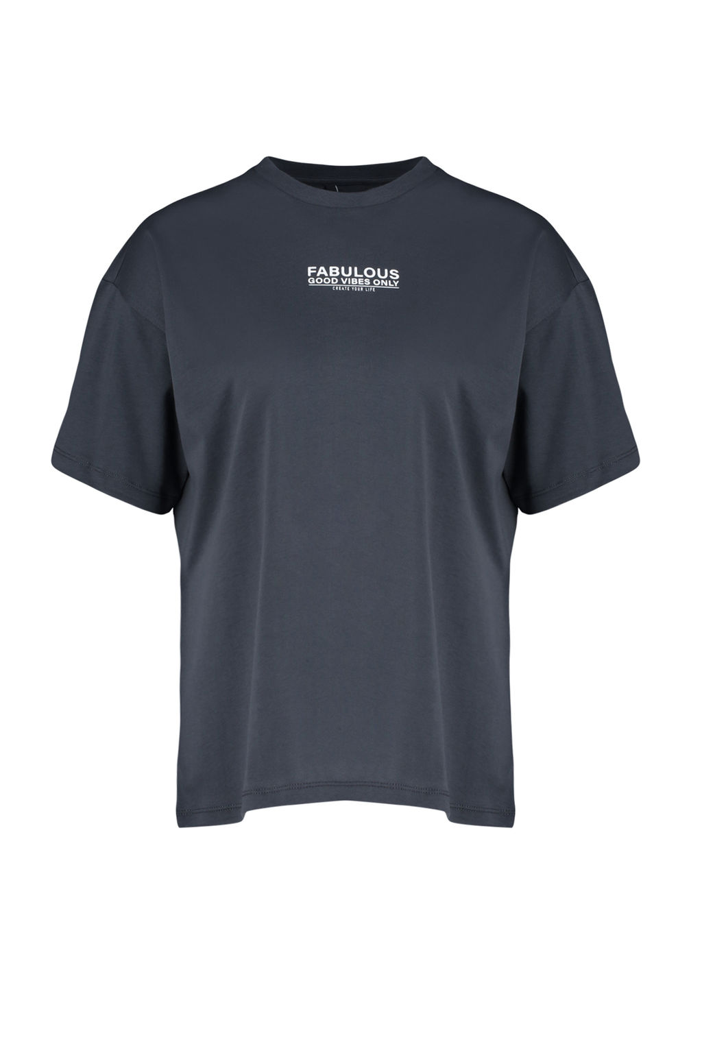 Antrasit %100 Pamuk S?rt ve On Bask?l? Oversize/Genis Kesim Orme T-Shirt TWOSS24TS00183