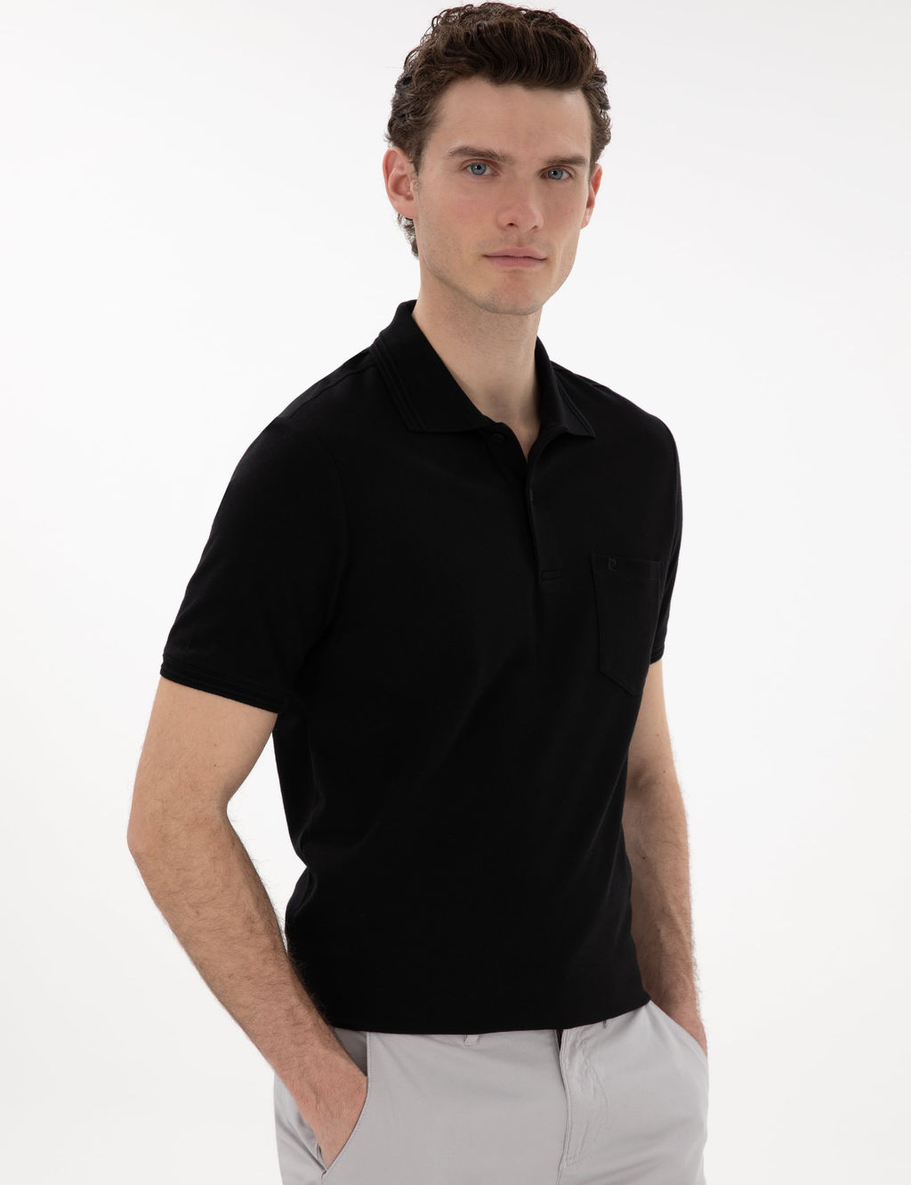 Siyah Regular Fit %100 Pamuk Polo Yaka Basic Ti__rt