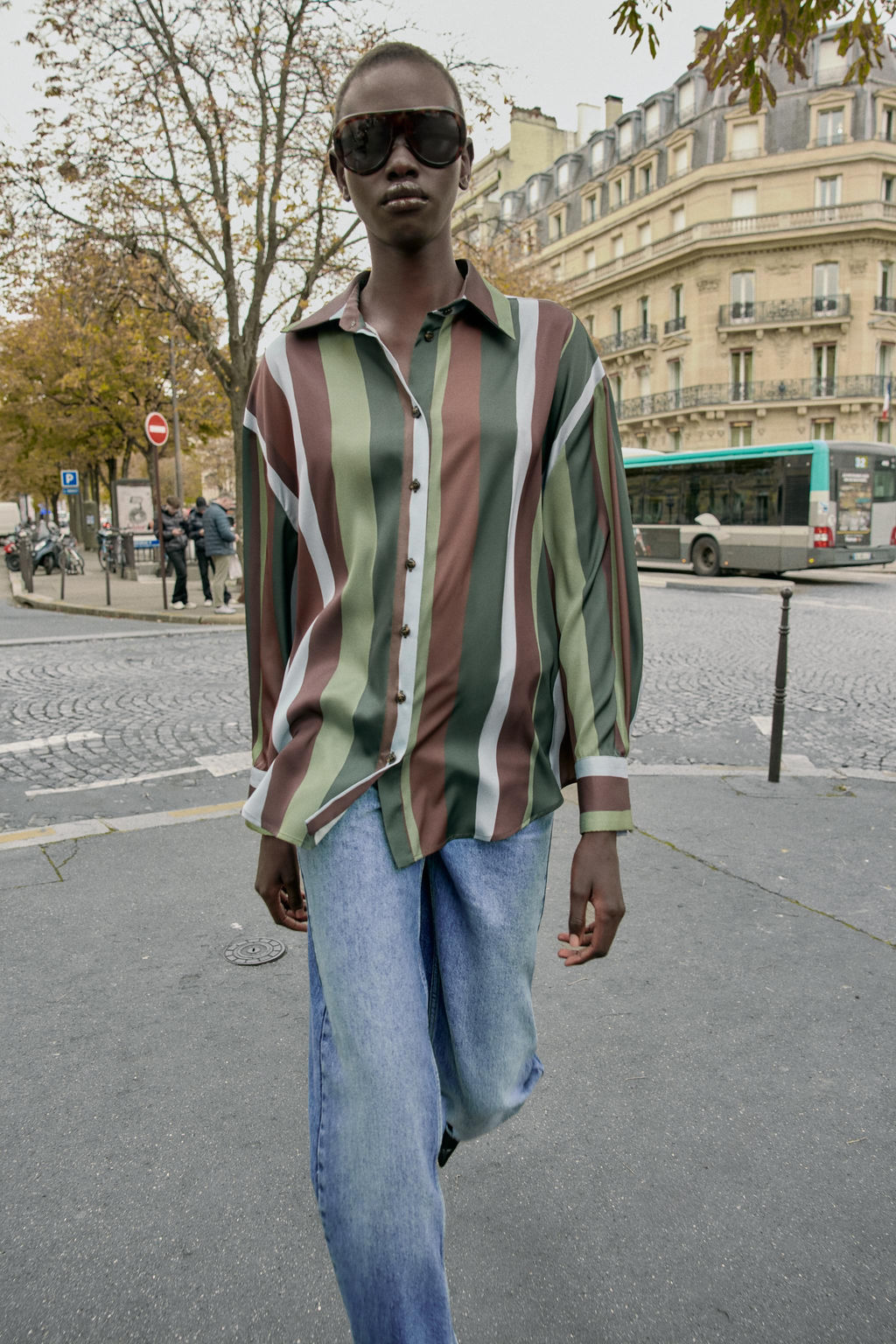 STRIPED SATIN BLOUSE