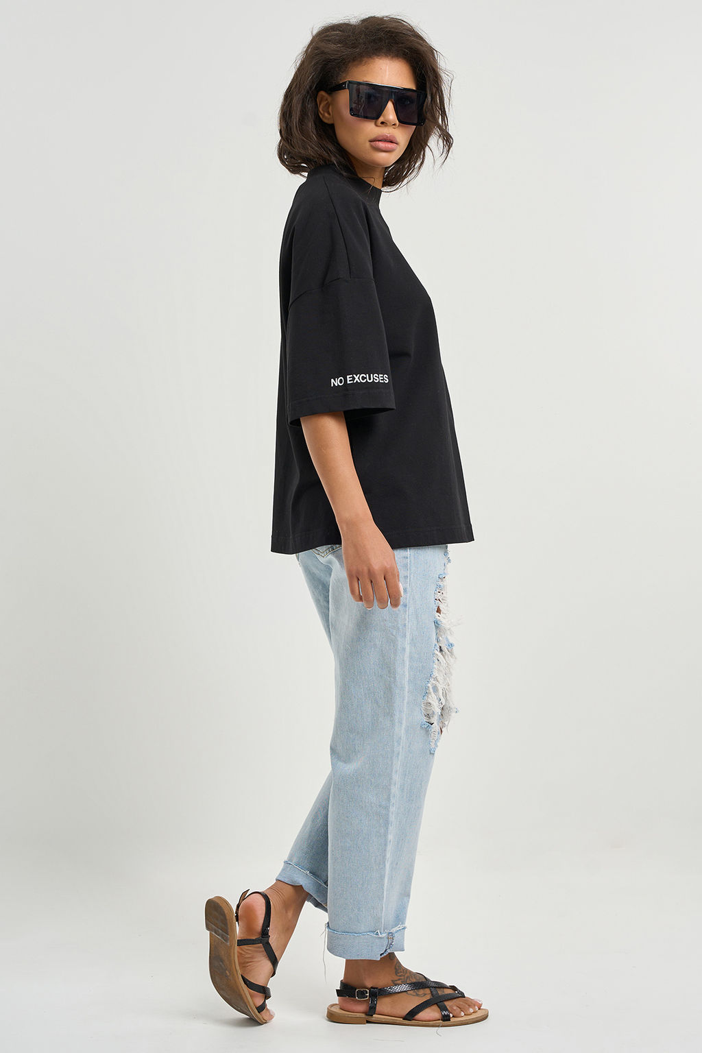 Футболка оверсайз с надписью из хлопка черная