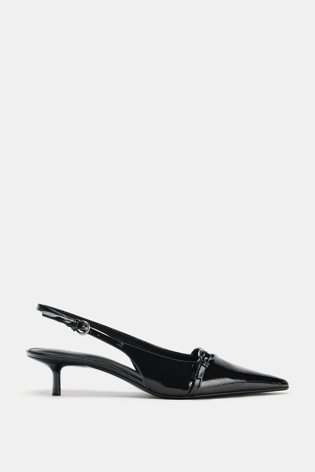 FAUX-PATENT KITTEN HEEL SLINGBACKS