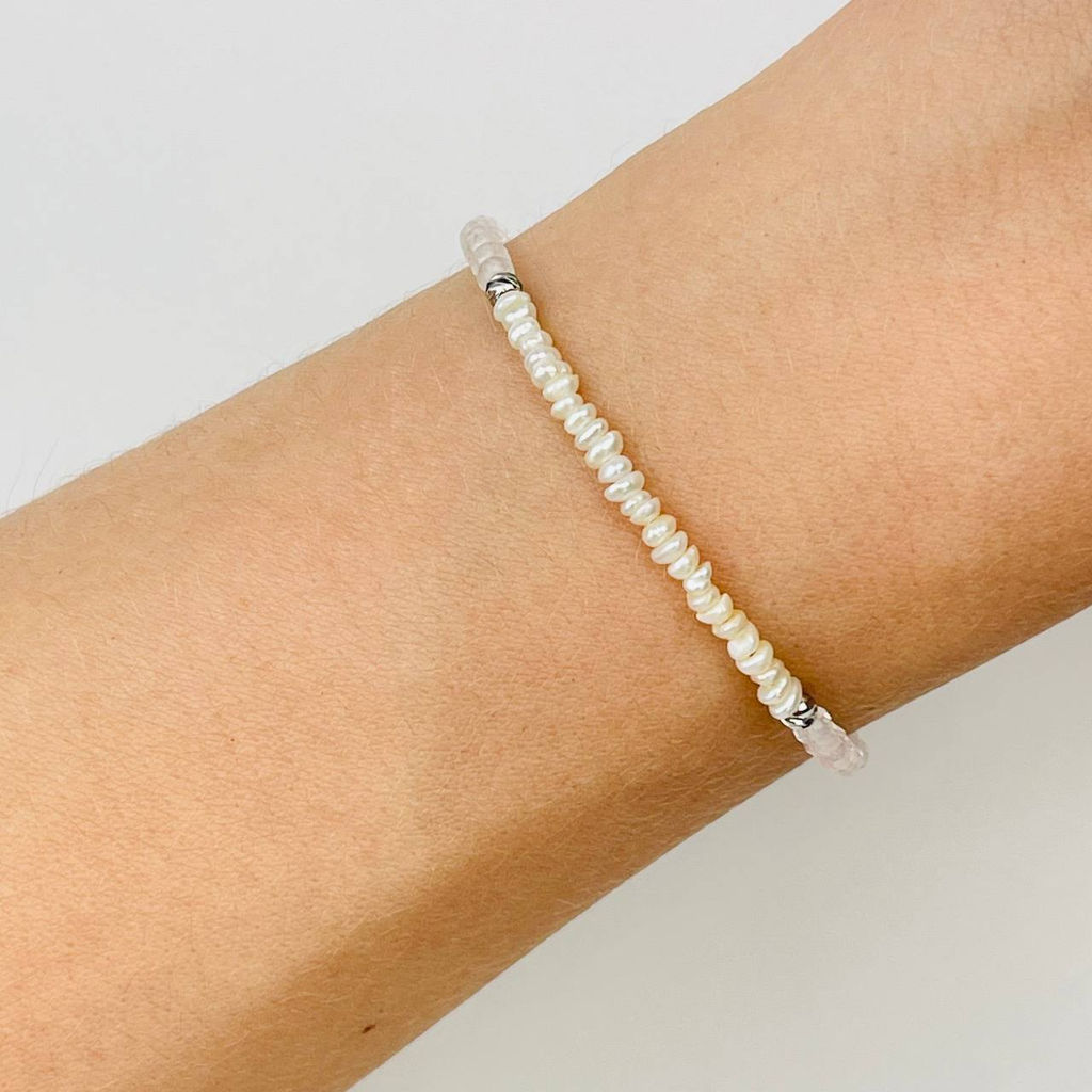 Браслет из Розового кварца и Жемчуга 17,5 см +