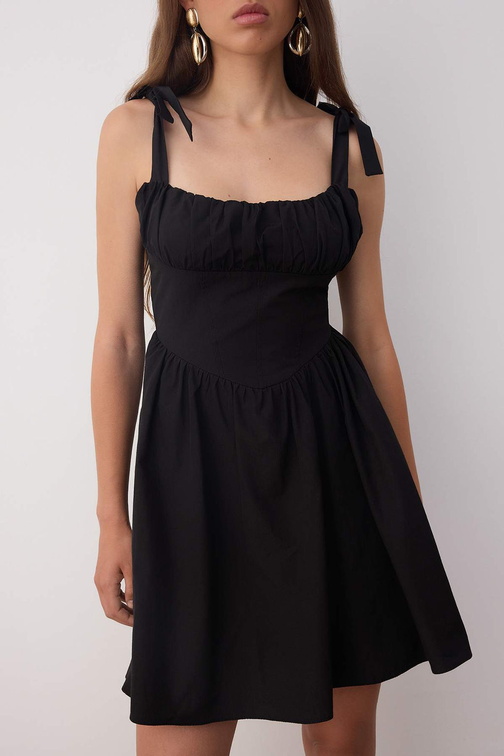 Ac?k Sar? Yaka Detayl? Fiyonklu Poplin Dokuma Elbise TWOSS25EL00891 - Trendyolmilla фото 7