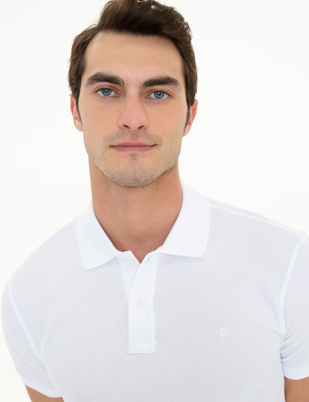 Beyaz Slim Fit Polo Yaka Basic Ti__rt