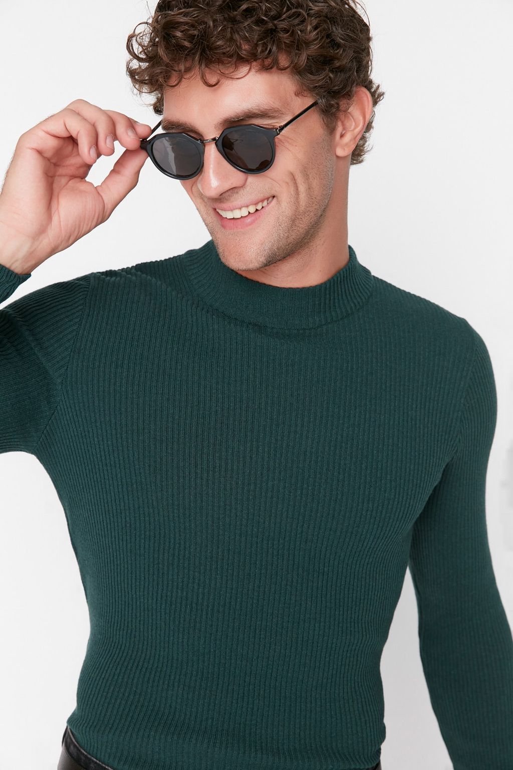 TRENDYOL MAN Ekru Slim Fit Pamuklu Yar?m Bal?kc? Yaka Fitilli Orgu Kazak TMNAW21KZ0568 - Trendyolmilla фото 3