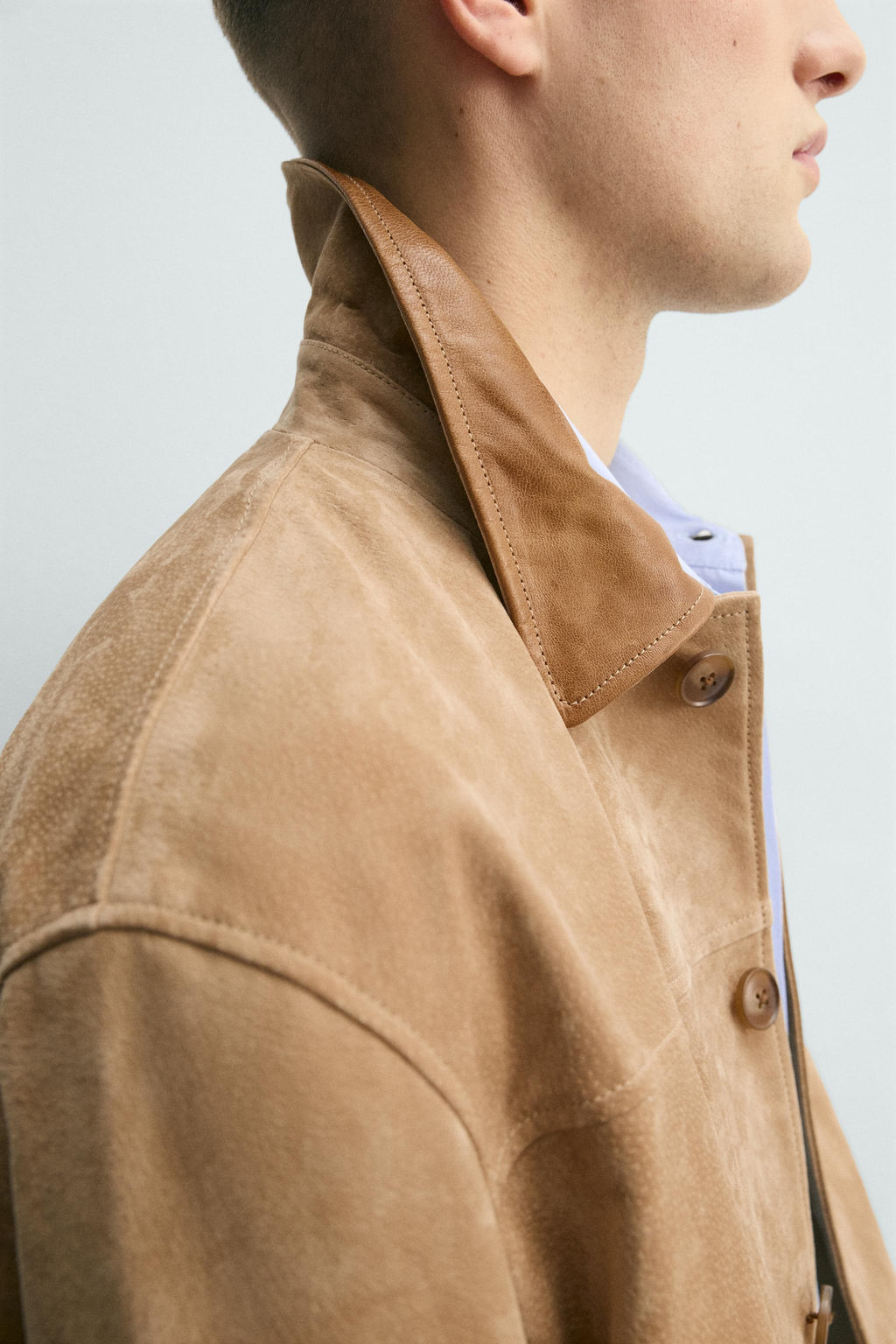 CHAQUETA PIEL SERRAJE CUELLO COMBINADO / Tostado - Zara фото 5