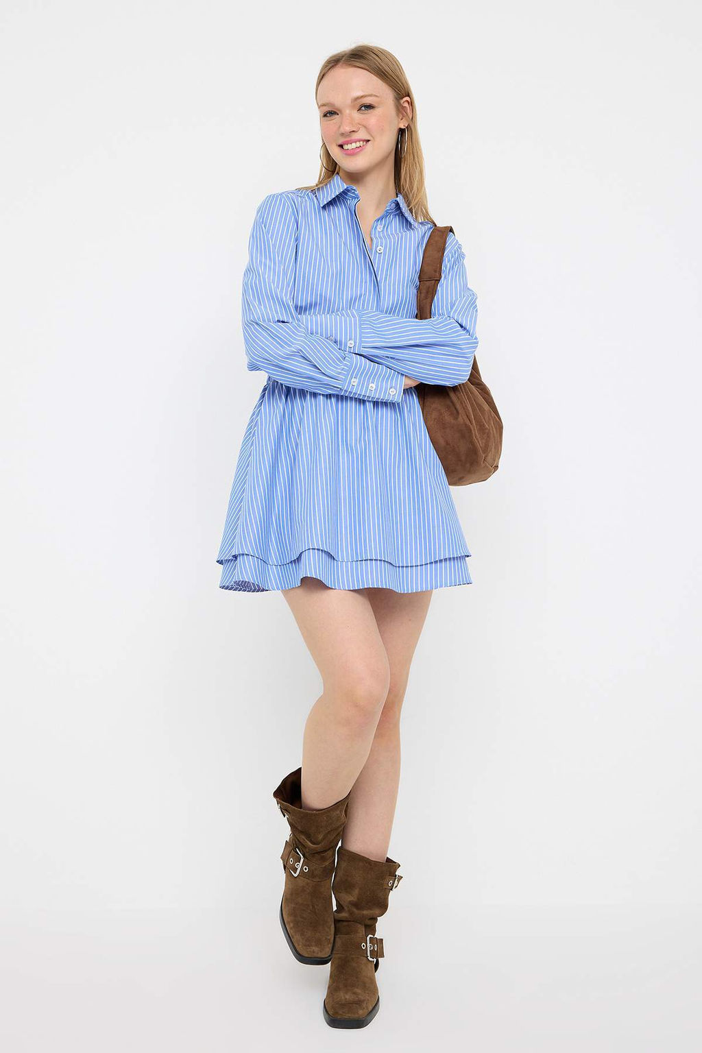 Mavi Cizgili Bel Lastik Detayl? Poplin Dokuma Elbise TWOAW26EL00189