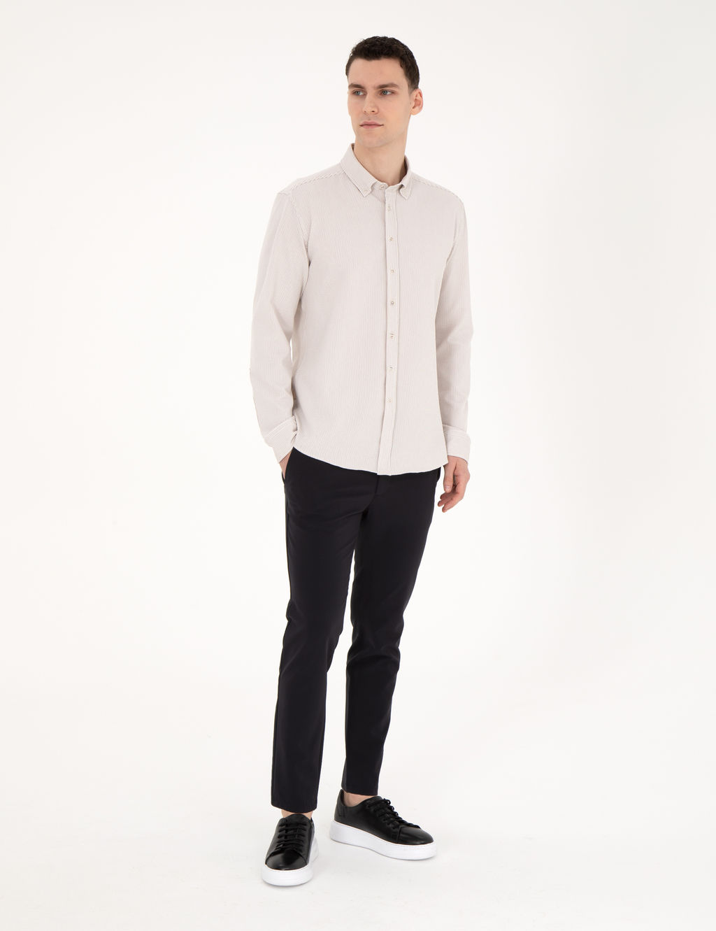 Bej Slim Fit Uzun Kollu G_mlek