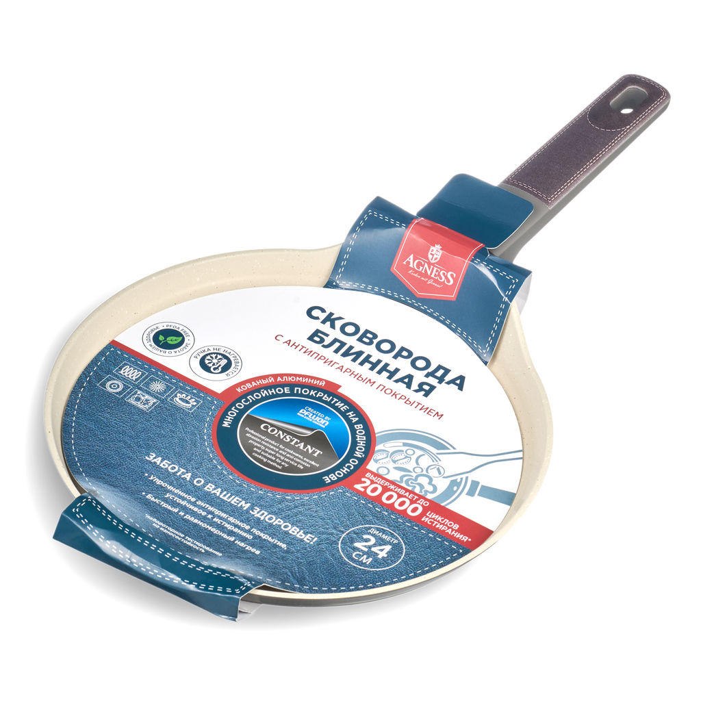СКОВОРОДА БЛИННАЯ С АНТИПРИГАРНЫМ ПОКРЫТИЕМ PFLUON MARBLE, 24*4,3 СМ - Agness фото 5
