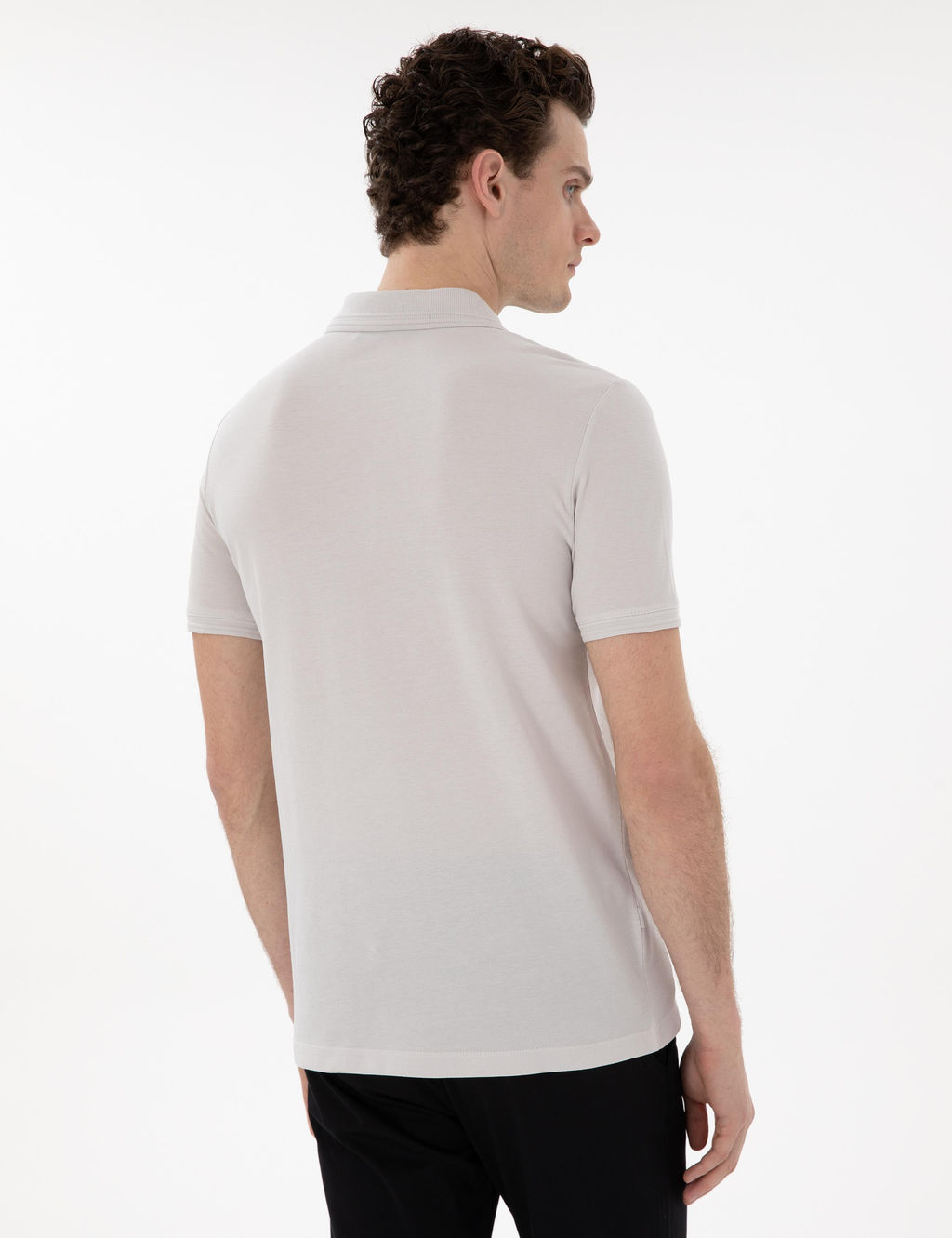 A__k Gri Slim Fit %100 Pamuk Polo Yaka Basic Ti__rt