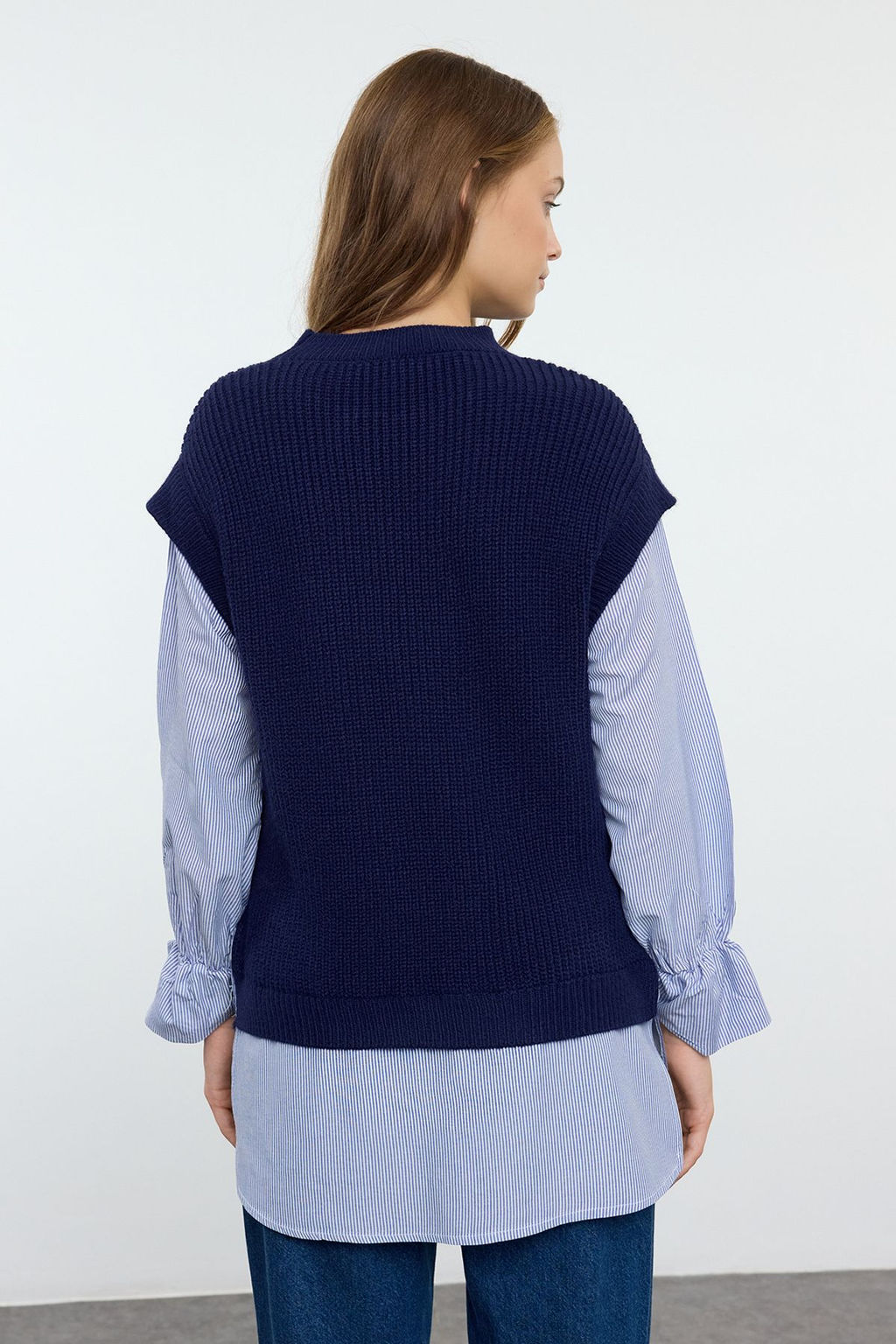 Lacivert Yumusak Dokulu Gomlek Garnili Triko Kazak TWOAW25KZ00033 - Trendyolmilla фото 5