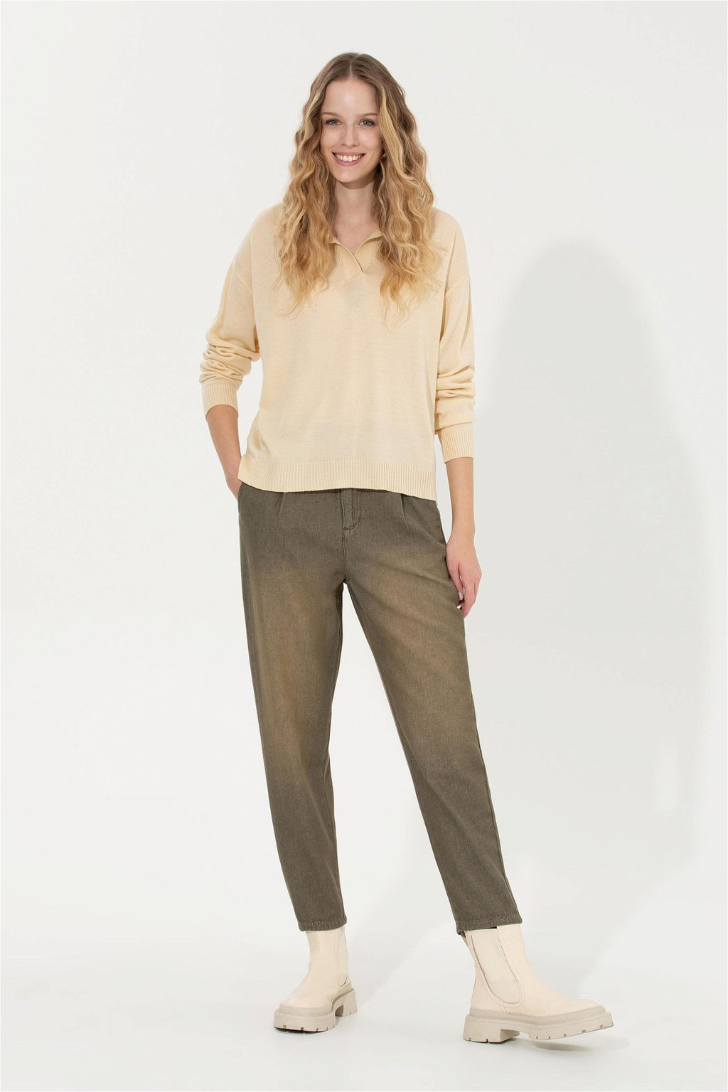 Женский кремовый меланжевый свитер Неожиданная скидка в корзине - U.s. polo assn фото 4