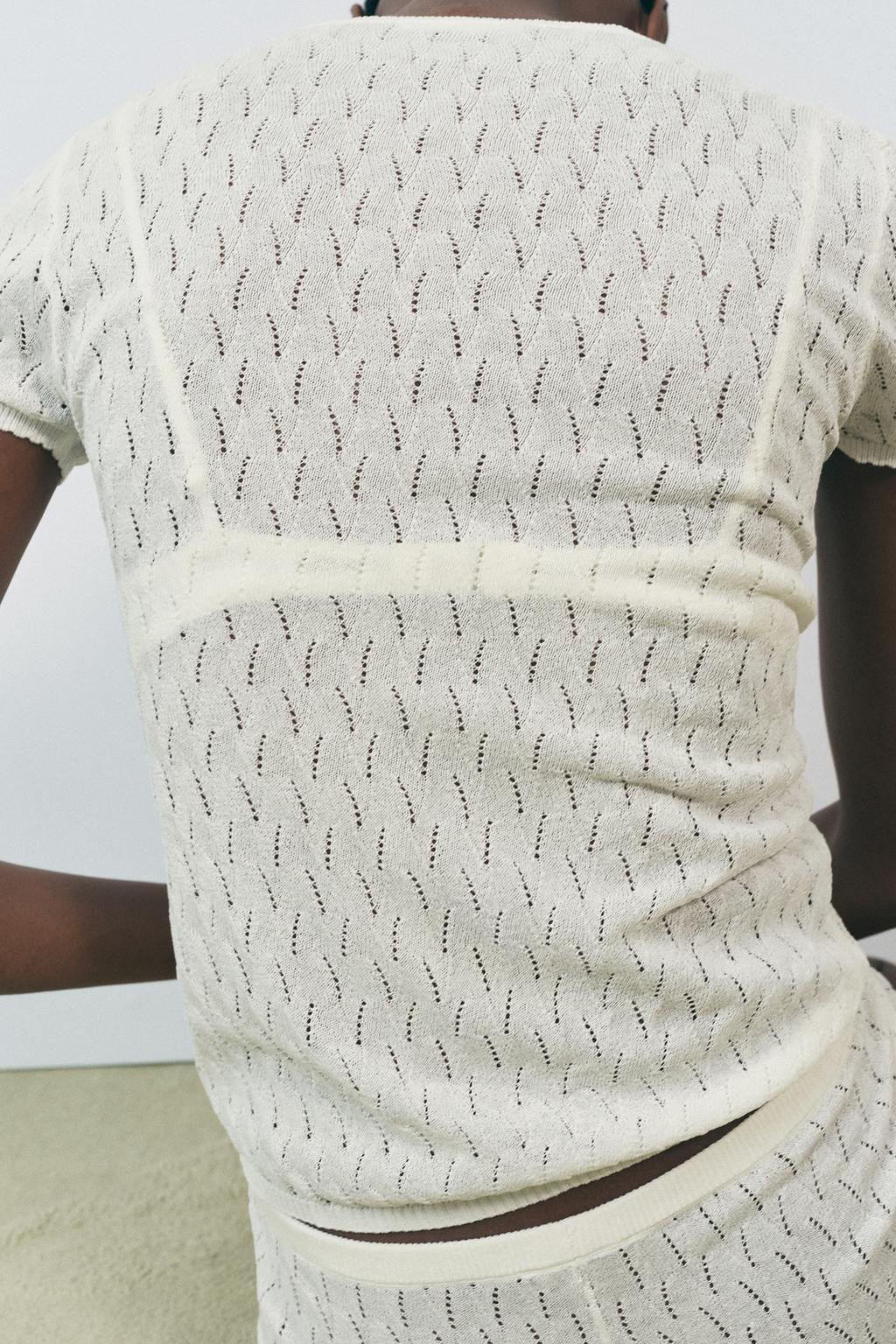 CHUNKY KNIT T-SHIRT WITH SATIN BOW - Zara фото 3
