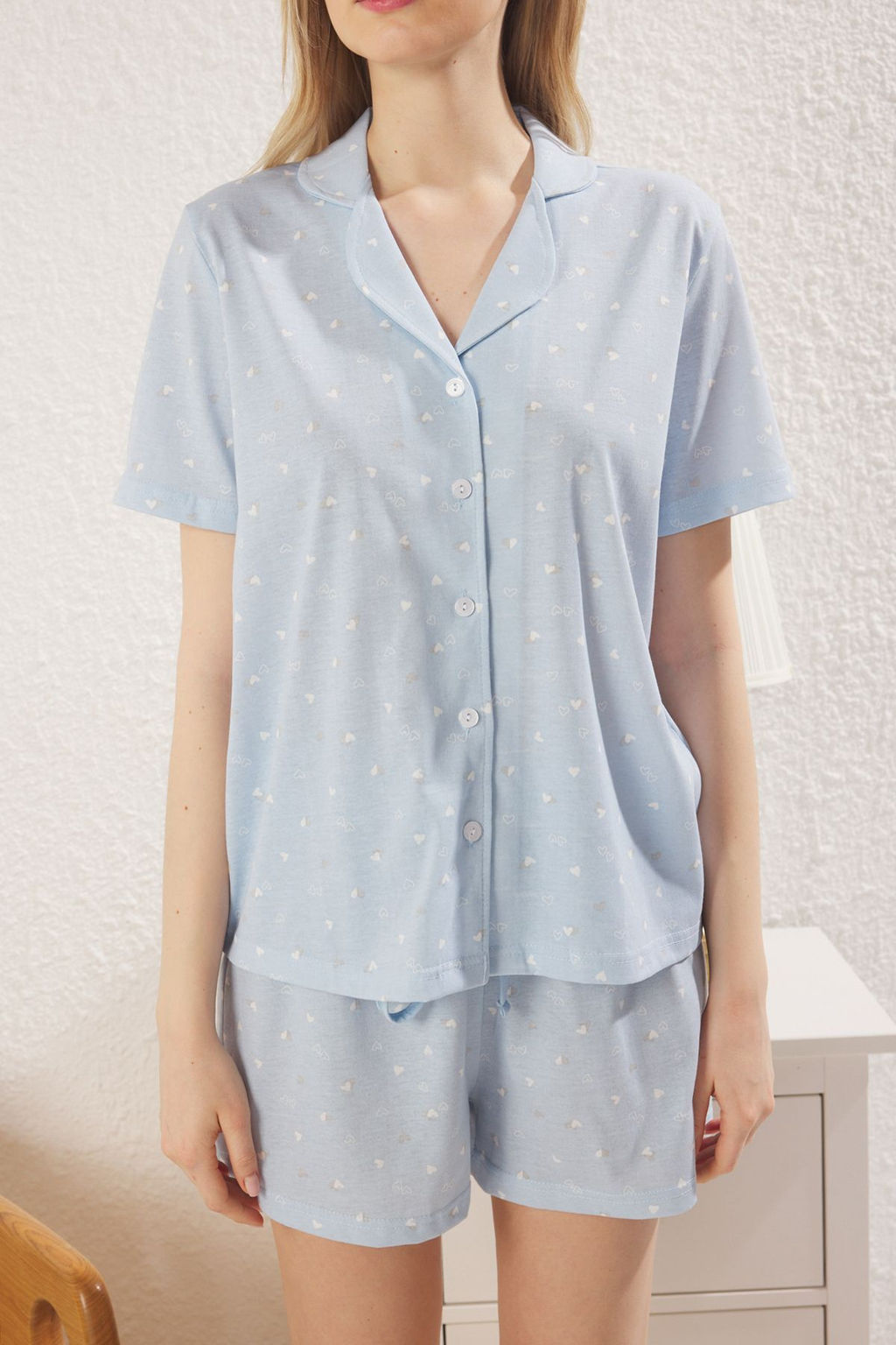Trendyolmilla Mavi Kalpli Sortlu Orme Pijama Tak?m? THMSS25PT00284  фото 3