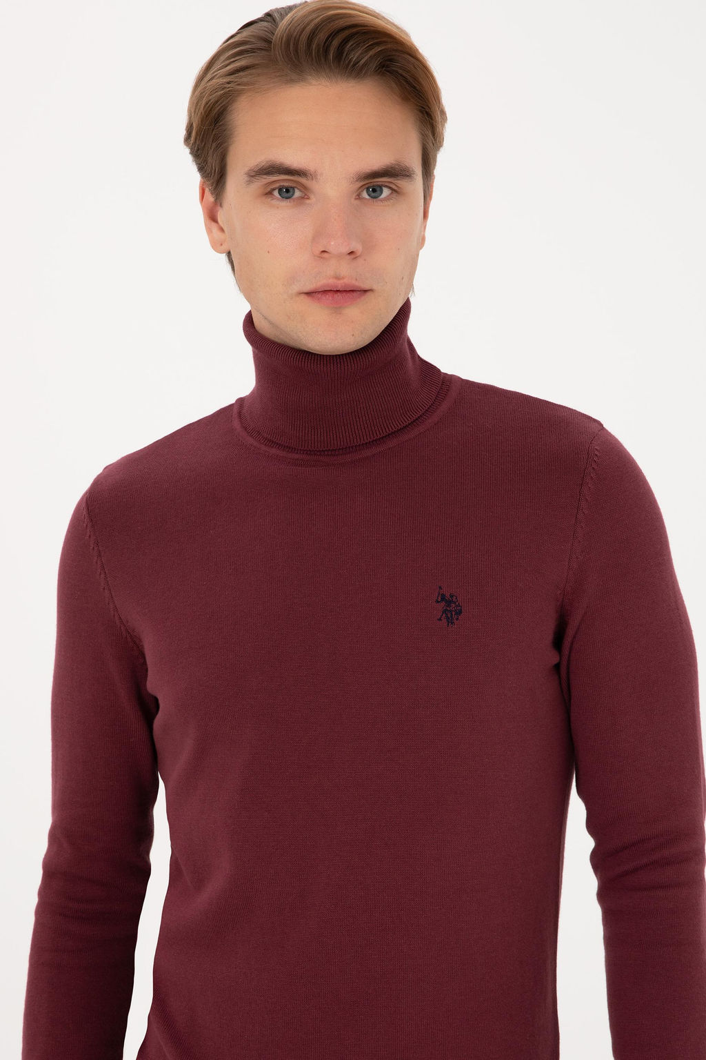 Erkek Slim Fit Bo_azl_ Yaka Bordo Kazak - U.s. polo assn фото 2