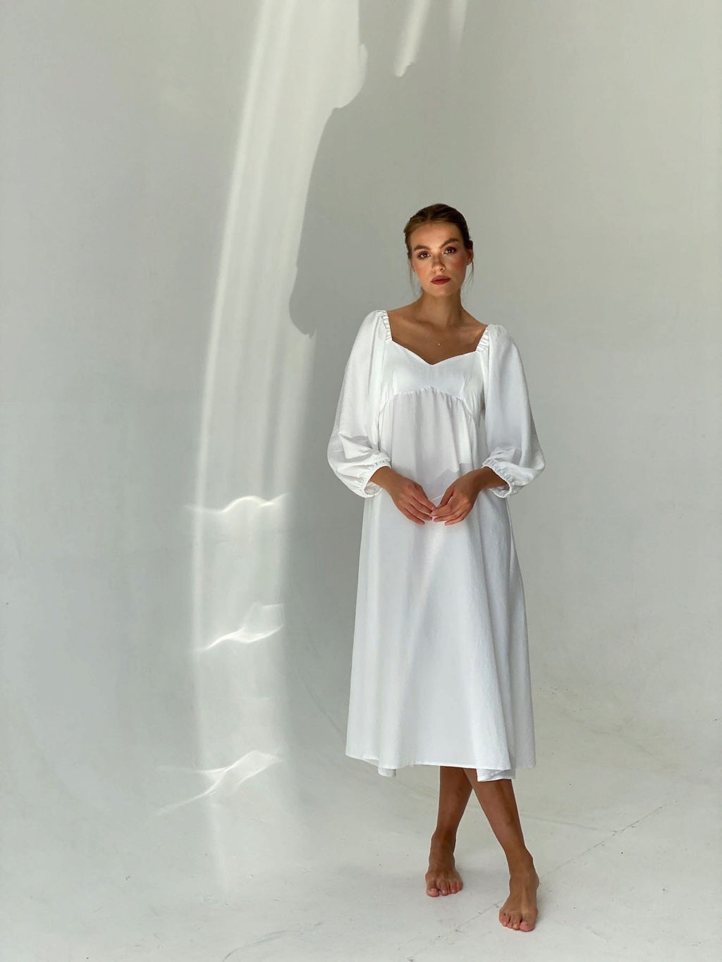 6614 Платье-миди с пышными рукавами белое - Martichelli фото 3