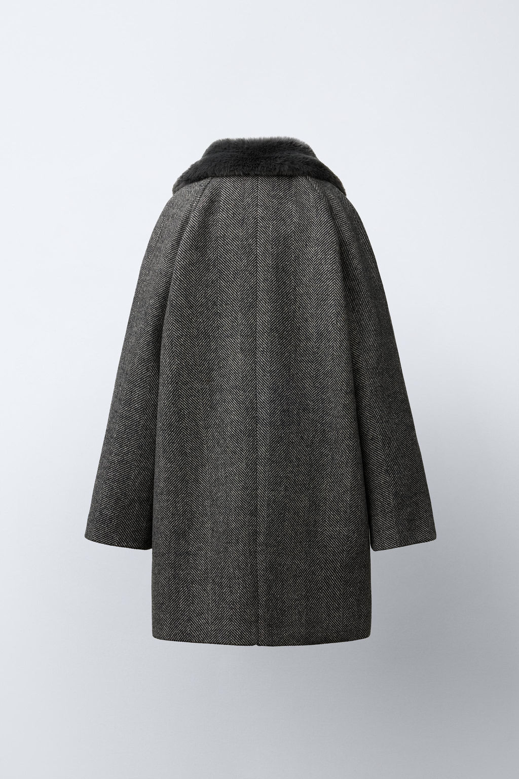 HERRINGBONE COAT WITH WOOL AND FAUX FUR COLLAR - Zara фото 4