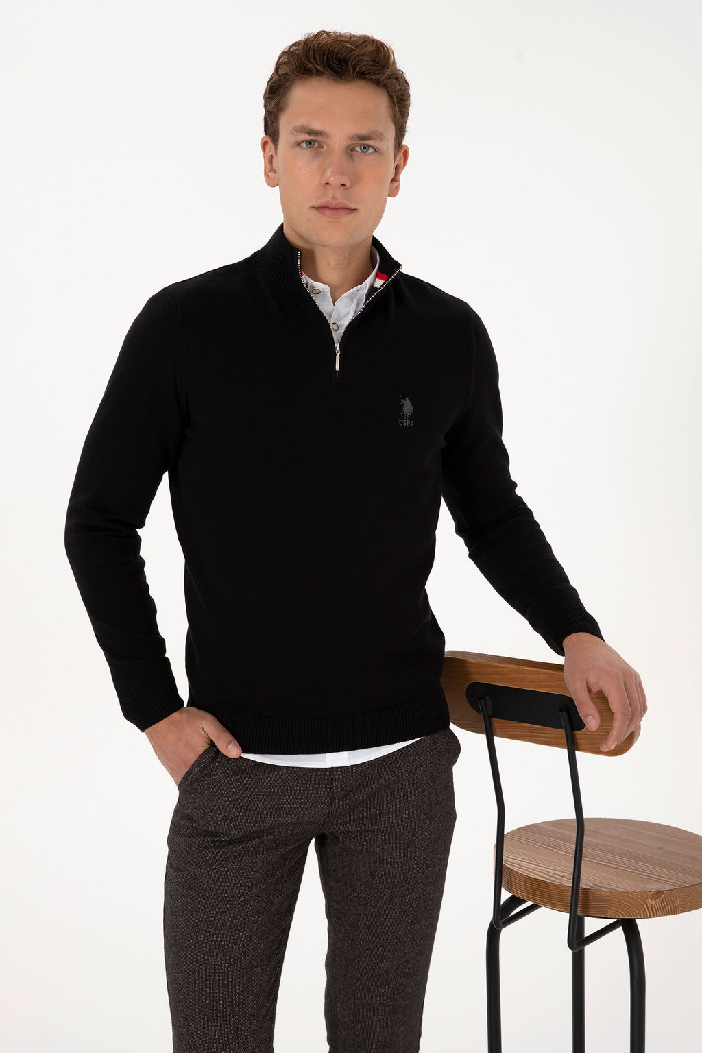 Erkek Slim Fit YarДm FermuarlД Siyah Kazak - U.s. polo assn фото 3