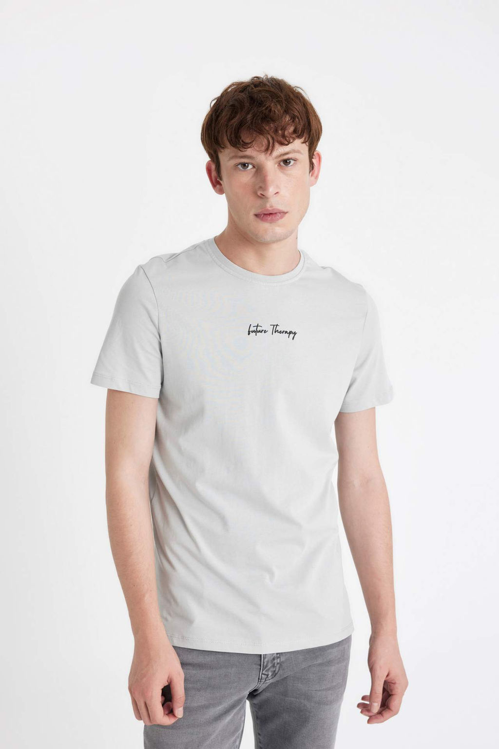 Slim Fit Bisiklet Yaka Bask?l? K?sa Kollu Tisort - Defacto фото 3