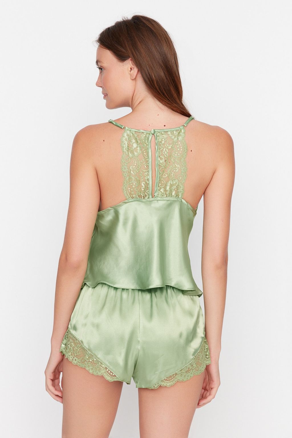 Trendyolmilla Siyah Dantelli Ip Ask?l? Saten Sortlu Dokuma Pijama Tak?m? THMSS22PT0269  фото 19