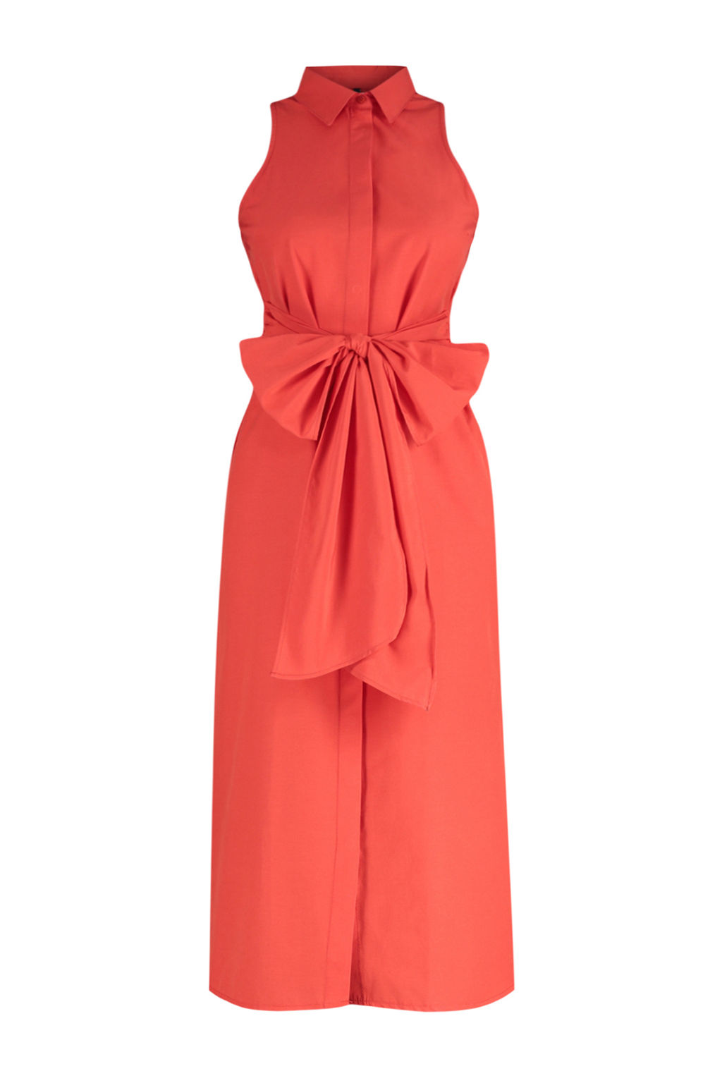 K?rm?z? Kusakl? Midi Dokuma Gomlek Elbise TWOSS24EL00152